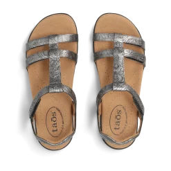 Taos Footwear Soft Support Sandals*Trophy 2 Pewter Embossed